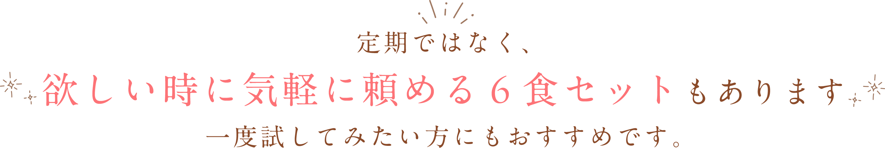 定期ではなく、欲しい時に気軽に頼める６食セットもあります。一度試してみたい方にもおすすめです。
